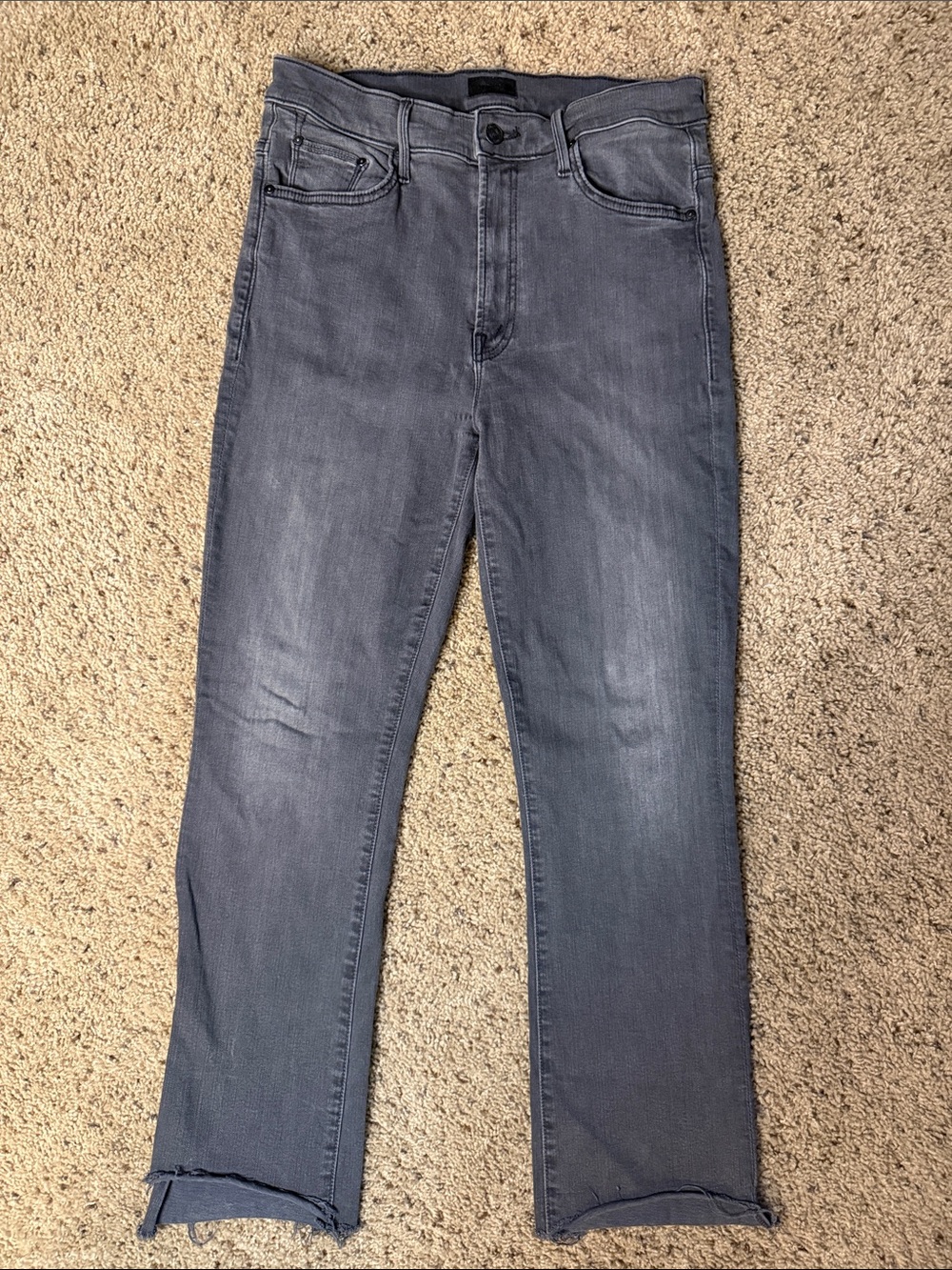 MOTHER Slim Straight Jeans in Washed Gray